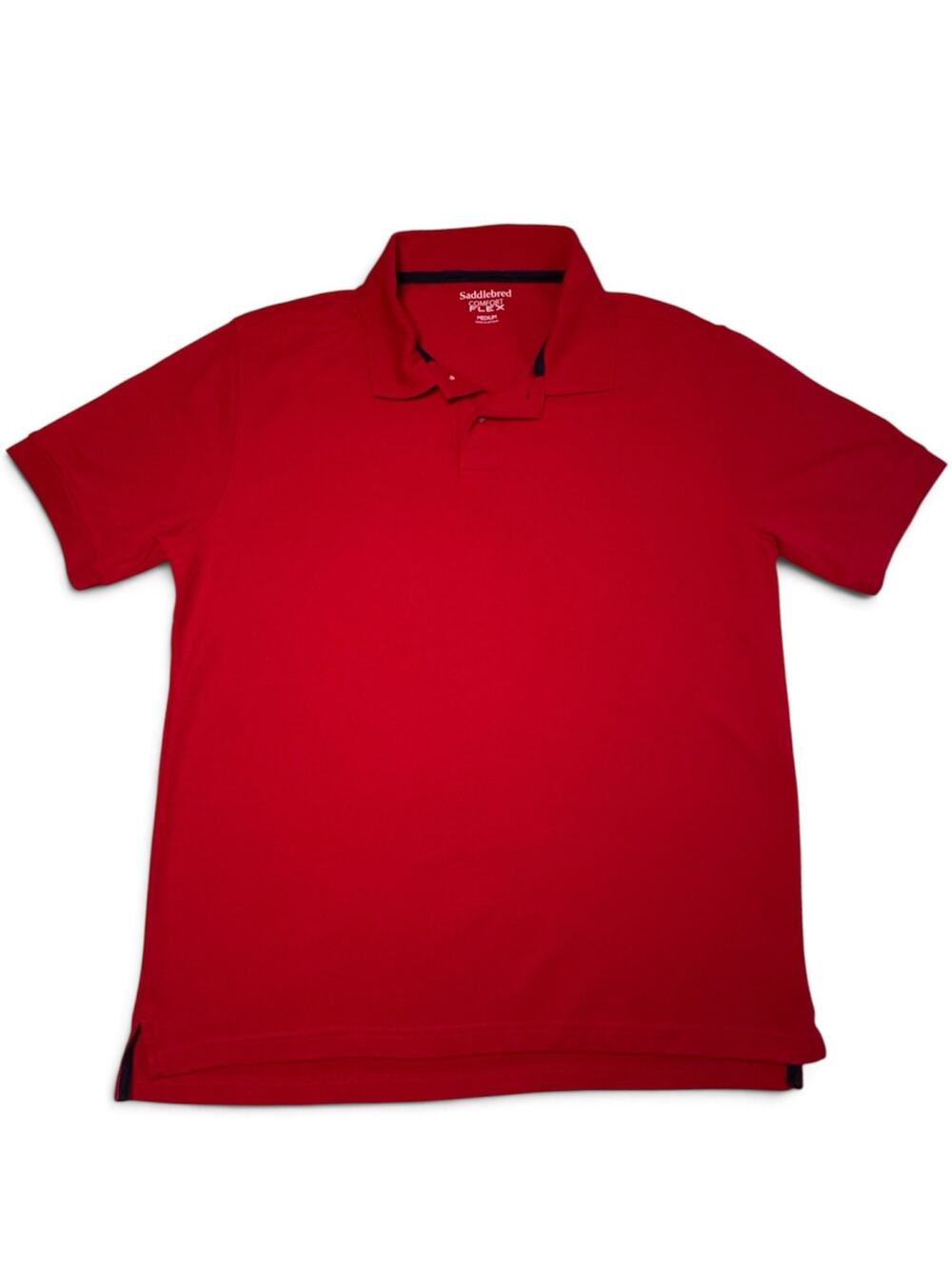 Saddlebred Comfort Flex Polo Shirt Mens Medium Red Short Sleeve Pique Navy Trim